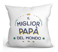 Mugffins Cuscino PAPÀ/PADRE - En italiano - Il Miglior del Mondo - Idee Regali Divertenti - Rivestimento e Imbottitura (40x40 cm). Tatto Cotone