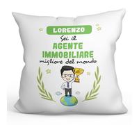 Mugffins Cuscino PERSONALIZZABILE AGENTE IMMOBILIARE uomo - In italiano - Sei migliore del mondo - Idee Regali Divertenti Laurea Compleanno - Rivestimento e Imbottitura (40x40 cm). Tatto Cotone