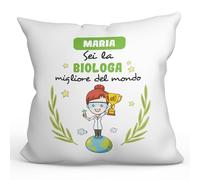 Mugffins Cuscino PERSONALIZZABILE BIOLOGA donna - In italiano - Sei migliore del mondo - Idee Regali Divertenti Laurea Compleanno - Rivestimento e Imbottitura (40x40 cm). Tatto Cotone