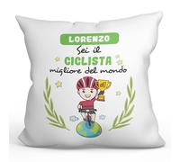 Mugffins Cuscino PERSONALIZZABILE CICLISTA uomo - In italiano - Sei migliore del mondo - Idee Regali Divertenti Laurea Compleanno - Rivestimento e Imbottitura (40x40 cm). Tatto Cotone