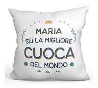 Mugffins Cuscino PERSONALIZZABILE CUOCA donna - In italiano - Migliore del Mondo - Idee Regali Divertenti Laurea Compleanno - Rivestimento e Imbottitura (40x40 cm). Tatto Cotone