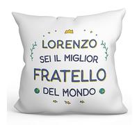 Mugffins Cuscino PERSONALIZZABILE FRATELLO - En italiano - Migliore del Mondo - Idee Regali Divertenti - Rivestimento e Imbottitura (40x40 cm). Tatto Cotone