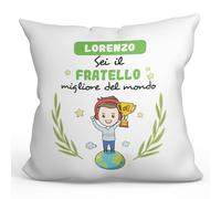 Mugffins Cuscino PERSONALIZZABILE FRATELLO - En italiano - Sei migliore del mondo - Idee Regali Divertenti - Rivestimento e Imbottitura (40x40 cm). Tatto Cotone