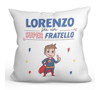Mugffins Cuscino PERSONALIZZABILE FRATELLO - En italiano - Sei Super! - Idee Regali Divertenti - Rivestimento e Imbottitura (40x40 cm). Tatto Cotone