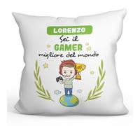 Mugffins Cuscino PERSONALIZZABILE GAMER uomo - In italiano - Sei migliore del mondo - Idee Regali Divertenti Laurea Compleanno - Rivestimento e Imbottitura (40x40 cm). Tatto Cotone