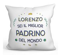 Mugffins Cuscino PERSONALIZZABILE PADRINO - En italiano - Migliore del Mondo - Idee Regali Divertenti - Rivestimento e Imbottitura (40x40 cm). Tatto Cotone