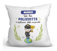 Mugffins Cuscino PERSONALIZZABILE POLIZIOTTA donna - In italiano - Sei migliore del mondo - Idee Regali Divertenti Laurea Compleanno - Rivestimento e Imbottitura (40x40 cm). Tatto Cotone