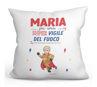 Mugffins Cuscino PERSONALIZZABILE VIGILE DEL FUOCO donna - In italiano - Sei Super! - Idee Regali Divertenti Laurea Compleanno - Rivestimento e Imbottitura (40x40 cm). Tatto Cotone