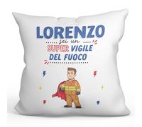 Mugffins Cuscino PERSONALIZZABILE VIGILE DEL FUOCO uomo - In italiano - Sei Super! - Idee Regali Divertenti Laurea Compleanno - Rivestimento e Imbottitura (40x40 cm). Tatto Cotone