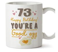 Mugffins Tazza 73 Compleanno - In inglese - Happy Birthday You're a Good Egg - 350 ml - Regalo Originale e Divertente
