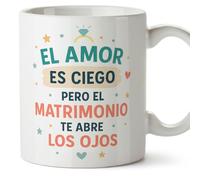 Mugffins tazza anniversario coppia simpatica con frase El amor es ciego pero el matrimonio te abre los ojos in Spagnolo 330 Ml 11 oz | pareja-2 v1