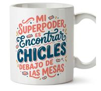 Mugffins tazza con frase Mi superpoder es encontrar chicles debajo de las mesas in Spagnolo per insegnante divertente | regalo scuola | ceramica 330 Ml/11 oz | Profesorado v5