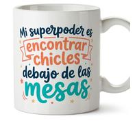 Mugffins tazza con frase Mi superpoder es encontrar chicles debajo de las mesas in Spagnolo per insegnante divertente | regalo scuola | ceramica 330 Ml/11 oz | Profesorado v4