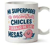 Mugffins tazza con frase Mi superpoder es encontrar chicles debajo de las mesas in Spagnolo per insegnante divertente | regalo scuola | ceramica 330 Ml/11 oz | Profesorado v1