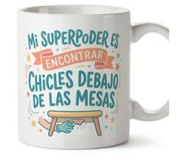 Mugffins tazza con frase Mi superpoder es encontrar chicles debajo de las mesas in Spagnolo per insegnante divertente | regalo scuola | ceramica 330 Ml/11 oz | Profesorado v2