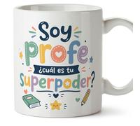 Mugffins tazza con frase Soy profe ¿cuál es tu superpoder? in Spagnolo per insegnante divertente | regalo scuola | ceramica 330 Ml/11 oz | Infantil v1