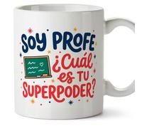 Mugffins tazza con frase Soy profe ¿cuál es tu superpoder? in Spagnolo per insegnante divertente | regalo scuola | ceramica 330 Ml/11 oz | Profesorado v7