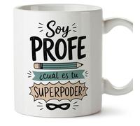 Mugffins tazza con frase Soy profe ¿cuál es tu superpoder? in Spagnolo per insegnante divertente | regalo scuola | ceramica 330 Ml/11 oz | Enseñanza v3