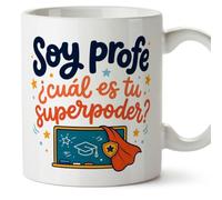Mugffins tazza con frase Soy profe ¿cuál es tu superpoder? in Spagnolo per insegnante divertente | regalo scuola | ceramica 330 Ml/11 oz | Profesorado v2