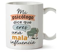Mugffins tazza divertente per amiche e amici Amistad v1 | Ceramica 330 ml; «Mi psicólogo dice que eres una mala influencia» in Spagnolo