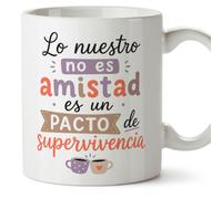 Mugffins tazza divertente per amiche e amici Amistad v2 | Ceramica 330 ml; «Lo nuestro no es amistad es un pacto de supervivencia» in Spagnolo