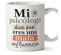 Mugffins tazza divertente per amiche e amici Amistad v2 | Ceramica 330 ml; «Mi psicólogo dice que eres una mala influencia» in Spagnolo