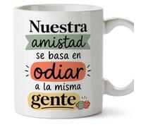 Mugffins tazza divertente per amiche e amici Amistad v2 | Ceramica 330 ml; «Nuestra amistad se basa en odiar a la misma gente» in Spagnolo