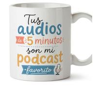 Mugffins tazza divertente per amiche e amici Amistad v2 | Ceramica 330 ml; «Tus audios de 5 minutos son mi podcast favorito» in Spagnolo