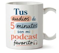Mugffins tazza divertente per amiche e amici Amistad v3 | Ceramica 330 ml; «Tus audios de 5 minutos son mi podcast favorito» in Spagnolo