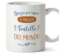 Mugffins Tazza in ceramica per FRATELLO 350 ml - In italiano - Grazie migliore famiglia - Idea regalo per compleanno, anniversario, natale