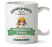 Mugffins Tazza in ceramica per INGEGNERA CIVILE donna 11 oz / 350 ml - In italiano - Miglior Universo Trofeo - Idea regalo per compleanno, anniversario, natale, laurea