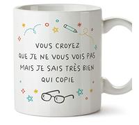Mugffins Tazza in ceramica per INSEGNANTE - 11 oz / 350 ml - In francese - Je sais très bien qui copie - Idea regalo per compleanno, anniversario, natale, laurea