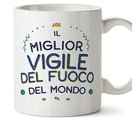 Mugffins Tazza in ceramica per VIGILE DEL FUOCO uomo 11 oz / 350 ml - In italiano - Miglior del Mondo - Idea regalo per compleanno, anniversario, natale, laurea