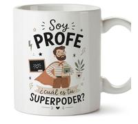 Mugffins tazza insegnante divertente con frase Soy profe ¿cuál es tu superpoder? in Spagnolo | idea regalo scuola | ceramica 330 Ml/11 oz | Enseñanza v1