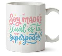 Mugffins tazza mamma con frase Soy madre ¿cuál es tu superpoder? in Spagnolo | 330 ml 11 oz | Idea regalo originale | papi mami v7