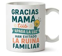 Mugffins tazza mamma divertente con frase Gracias mamá tus apaga la luz han evitado la ruina familiar in Spagnolo 330 ml/11 oz | idea regalo mamma | festa della mamma | pa y ma v3
