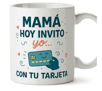 Mugffins tazza mamma divertente con frase Mamá hoy invito yo... con tu tarjeta in Spagnolo 330 ml/11 oz | idea regalo mamma | festa della mamma | pa y ma v3