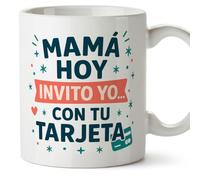 Mugffins tazza mamma divertente con frase Mamá hoy invito yo... con tu tarjeta in Spagnolo 330 ml/11 oz | idea regalo mamma | festa della mamma | Papá y mamá v1.2MA