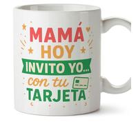Mugffins tazza mamma divertente con frase Mamá hoy invito yo... con tu tarjeta in Spagnolo 330 ml/11 oz | idea regalo mamma | festa della mamma | pa y ma v2