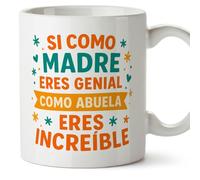 Mugffins tazza nonna con frase Si como madre eres genial como abuela eres increíble in Spagnolo | idea regalo nonna originale compleanno natale | 330 Ml 11 oz | Abuelitos-2 v2