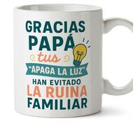 Mugffins tazza papà divertente con frase Gracias papá tus “apaga la luz” han evitado la ruina familiar in Spagnolo | regalo festa del papà | 330 ml 11 oz | idea regalo originale papà | pa y ma v3