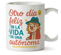 Mugffins tazza partita IVA per donna con frase Otro día feliz en la vida de una autónoma in Spagnolo | regalo partita IVA divertente lavoratrice autonoma | 330 Ml 11 oz | Autónomos v1