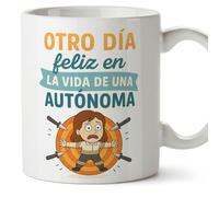 Mugffins tazza partita IVA per donna con frase Otro día feliz en la vida de una autónoma in Spagnolo | regalo partita IVA divertente lavoratrice autonoma | 330 Ml 11 oz | Autónomos v2