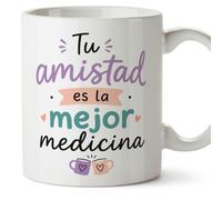 Mugffins tazza per amiche e amici Amistad v5 | Ceramica 330 ml; «Tu amistad es la mejor medicina» in Spagnolo