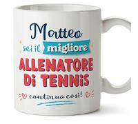Mugffins Tazza Personalizzata in ceramica per ALLENATORE DI TENNIS uomo 11 oz / 350 ml - In italiano - continua così! - Idea regalo per compleanno, anniversario, natale, laurea