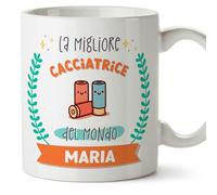 Mugffins Tazza Personalizzata in ceramica per CACCIATRICE donna 11 oz / 350 ml - In italiano - Migliore del mondo - Con disegno - Idea regalo per compleanno, anniversario, natale, laurea
