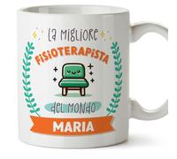 Mugffins Tazza Personalizzata in ceramica per FISIOTERAPISTA donna 11 oz / 350 ml - In italiano - Migliore del mondo - Con disegno - Idea regalo per compleanno, anniversario, natale, laurea