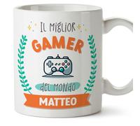 Mugffins Tazza Personalizzata in ceramica per GAMER uomo 11 oz / 350 ml - In italiano - Migliore del mondo - Con disegno - Idea regalo per compleanno, anniversario, natale, laurea