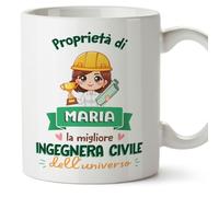 Mugffins Tazza Personalizzata in ceramica per INGEGNERA CIVILE donna 11 oz / 350 ml - In italiano - Proprietà di - Idea regalo per compleanno, anniversario, natale, laurea
