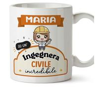 Mugffins Tazza Personalizzata in ceramica per INGEGNERA CIVILE donna 11 oz / 350 ml - In italiano - Sei incredibile - Kawaii - Idea regalo per compleanno, anniversario, natale, laurea